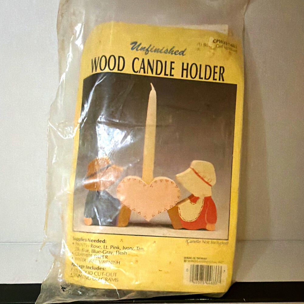 Unfinished Wood Boy & Girl Heart Taper Candle Holder, Small, CPW337-001